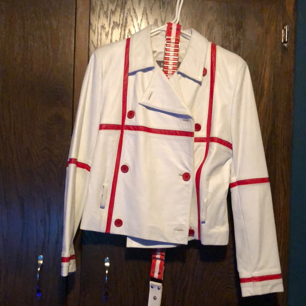 Wilsons Leather white red leather jacket M w/ belt
